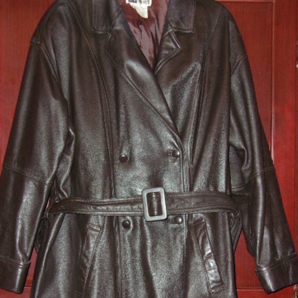Geniune Thick Leather Long Brown Jacket-Lined with belt -2x